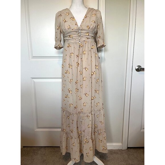 Ultra Flirt Womens Med Floral Maxi Dress Smocked Waist Button Detail Romantic - Picture 1 of 8